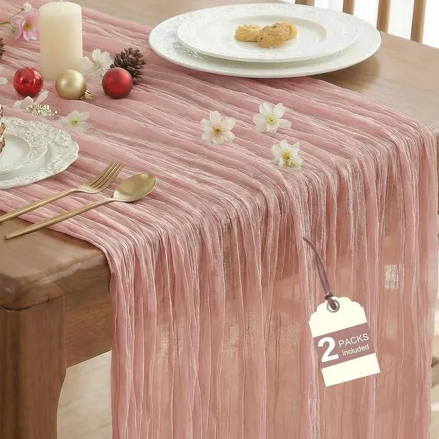 Main image of IVAPUPU Dusty Pink Table Runner 120 Inches for Birthday Party Home Decor | 2 Pcs Boho Gauze 10FT Cheesecloth Table Runners for Wedding Baby Shower Decorations Summer Garden Farmhouse