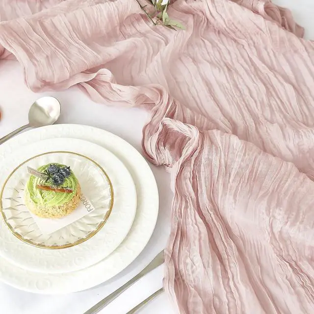Alt view image 2 of 7 - IVAPUPU Dusty Pink Table Runner 120 Inches for Birthday Party Home Decor | 2 Pcs Boho Gauze 10FT Cheesecloth Table Runners for Wedding Baby Shower Decorations Summer Garden Farmhouse