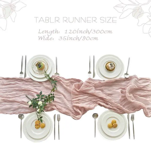 Alt view image 4 of 7 - IVAPUPU Dusty Pink Table Runner 120 Inches for Birthday Party Home Decor | 2 Pcs Boho Gauze 10FT Cheesecloth Table Runners for Wedding Baby Shower Decorations Summer Garden Farmhouse