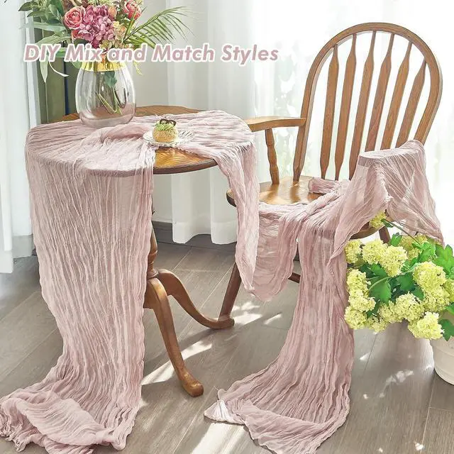 Alt view image 5 of 7 - IVAPUPU Dusty Pink Table Runner 120 Inches for Birthday Party Home Decor | 2 Pcs Boho Gauze 10FT Cheesecloth Table Runners for Wedding Baby Shower Decorations Summer Garden Farmhouse