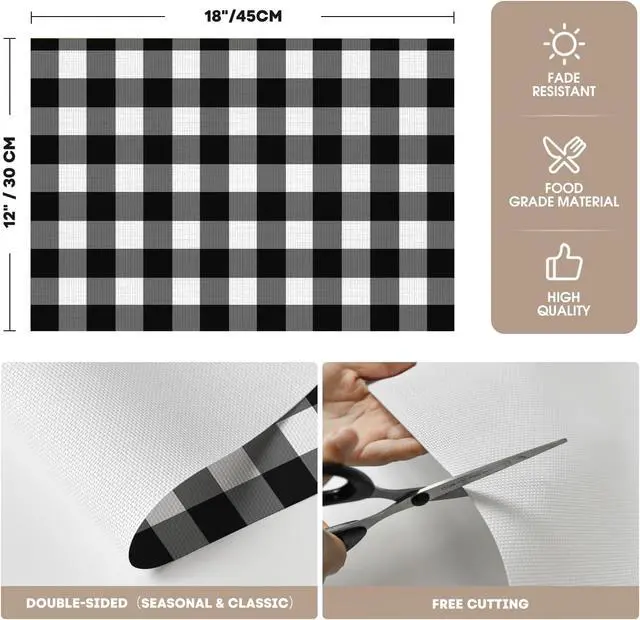 Alt view image 6 of 7 - Artoid Mode Buffalo Plaid Vinyl Placemats Set of 4, 12x18 Inch Washable Non-Slip Heat Resistant Plastic Place Mats for Party Dining Table, Black/White