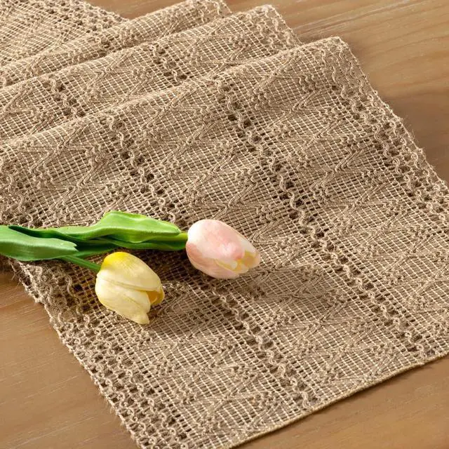 Alt view image 3 of 6 - Boho Table Runner Fall Farmhouse Burlap Dining Dresser Scarf Home Decor | Kitchen Centerpiece Small Macrame Woven Cotton Linen Coffee Table Runner Holiday Party Decorations 12x36in