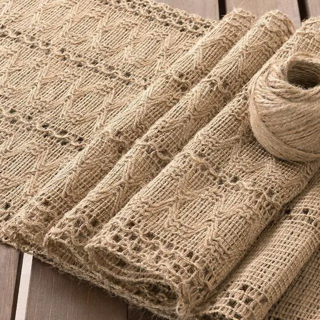 Alt view image 4 of 6 - Boho Table Runner Fall Farmhouse Burlap Dining Dresser Scarf Home Decor | Kitchen Centerpiece Small Macrame Woven Cotton Linen Coffee Table Runner Holiday Party Decorations 12x36in