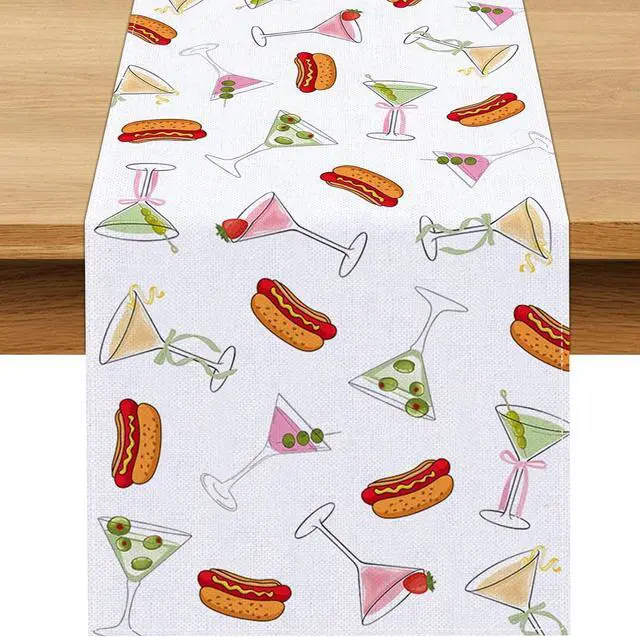 Main image of Weenies and Tinis Table Runner Hot Dog Martini Party Decoration Birthday Bachelorette Dining Room Home Kitchen Table Decor (13" x 72")