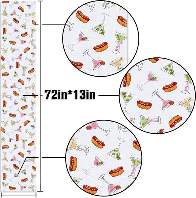 Alt view image 3 of 6 - Weenies and Tinis Table Runner Hot Dog Martini Party Decoration Birthday Bachelorette Dining Room Home Kitchen Table Decor (13" x 72")