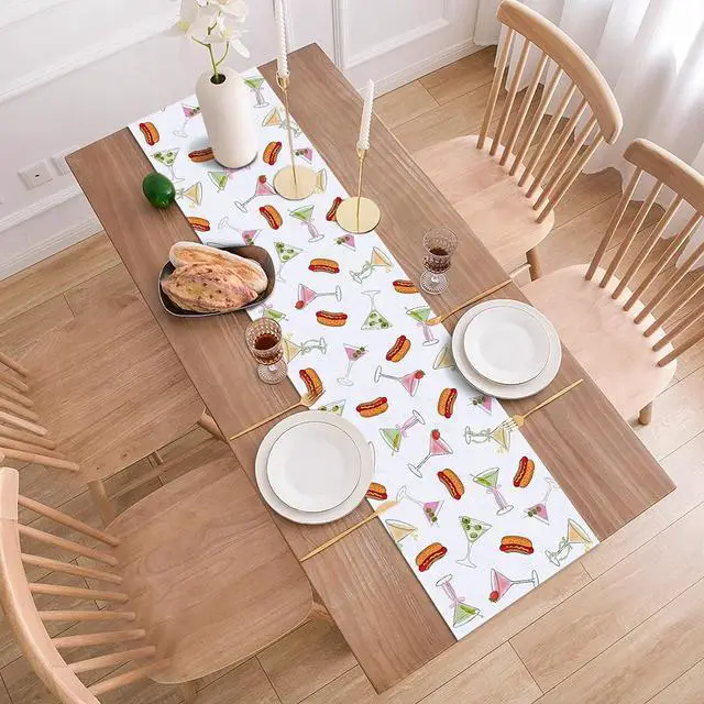 Alt view image 4 of 6 - Weenies and Tinis Table Runner Hot Dog Martini Party Decoration Birthday Bachelorette Dining Room Home Kitchen Table Decor (13" x 72")
