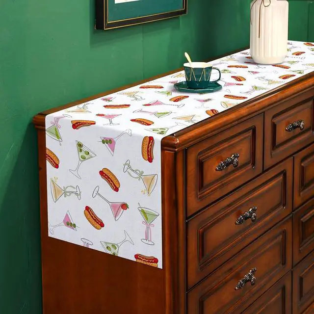 Alt view image 6 of 6 - Weenies and Tinis Table Runner Hot Dog Martini Party Decoration Birthday Bachelorette Dining Room Home Kitchen Table Decor (13" x 72")