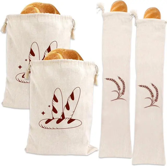 Main image of Augshy 4 Packs Linen Bread Bags for Homemade Bread | Natural Unbleached Linen Fabric, Reusable Storage Bags for Homemade Bread And Artisan, Home Baking Supplies