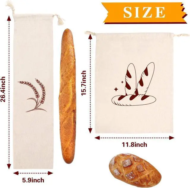 Alt view image 2 of 7 - Augshy 4 Packs Linen Bread Bags for Homemade Bread | Natural Unbleached Linen Fabric, Reusable Storage Bags for Homemade Bread And Artisan, Home Baking Supplies