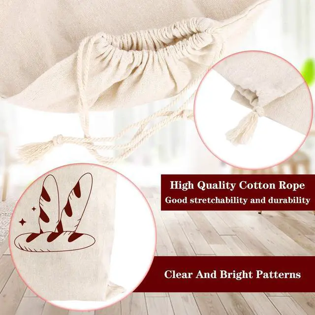 Alt view image 3 of 7 - Augshy 4 Packs Linen Bread Bags for Homemade Bread | Natural Unbleached Linen Fabric, Reusable Storage Bags for Homemade Bread And Artisan, Home Baking Supplies