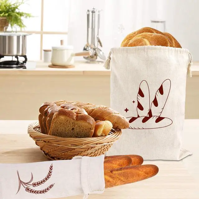 Alt view image 6 of 7 - Augshy 4 Packs Linen Bread Bags for Homemade Bread | Natural Unbleached Linen Fabric, Reusable Storage Bags for Homemade Bread And Artisan, Home Baking Supplies