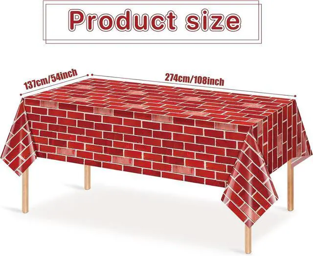 Alt view image 2 of 7 - 3 Pack 108x54 inch Red Brick Tablecloth,Brick Wrapping Wallpaper Backdrop Disposable Plastic Rectangular Table Covers Background for School Home Birthday Holiday Halloween Christmas Decorations