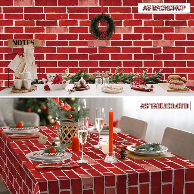 Alt view image 5 of 7 - 3 Pack 108x54 inch Red Brick Tablecloth,Brick Wrapping Wallpaper Backdrop Disposable Plastic Rectangular Table Covers Background for School Home Birthday Holiday Halloween Christmas Decorations