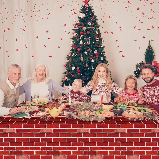 Alt view image 7 of 7 - 3 Pack 108x54 inch Red Brick Tablecloth,Brick Wrapping Wallpaper Backdrop Disposable Plastic Rectangular Table Covers Background for School Home Birthday Holiday Halloween Christmas Decorations