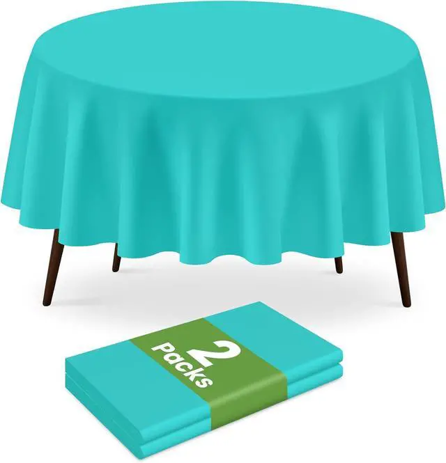 Main image of 84 Inch Teal Round Plastic Tablecloth Disposable, 2 Pack | Waterproof Round Table Cover, for Birthday Party, Easter Decor, Baby Shower, and Outdoor Picnic