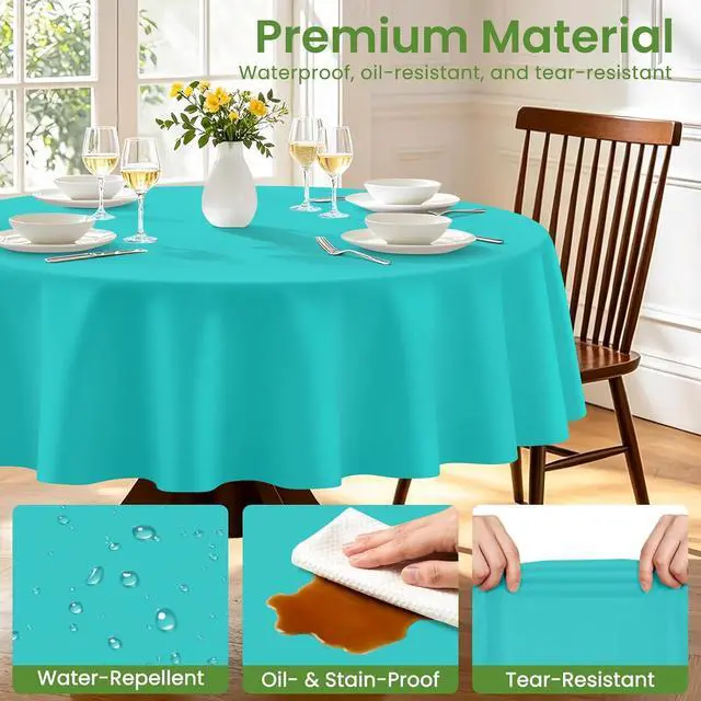 Alt view image 4 of 7 - 84 Inch Teal Round Plastic Tablecloth Disposable, 2 Pack | Waterproof Round Table Cover, for Birthday Party, Easter Decor, Baby Shower, and Outdoor Picnic