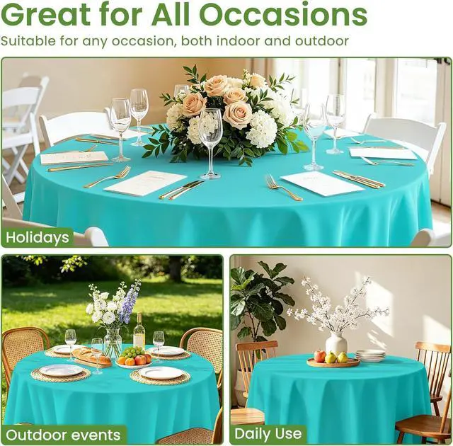 Alt view image 5 of 7 - 84 Inch Teal Round Plastic Tablecloth Disposable, 2 Pack | Waterproof Round Table Cover, for Birthday Party, Easter Decor, Baby Shower, and Outdoor Picnic