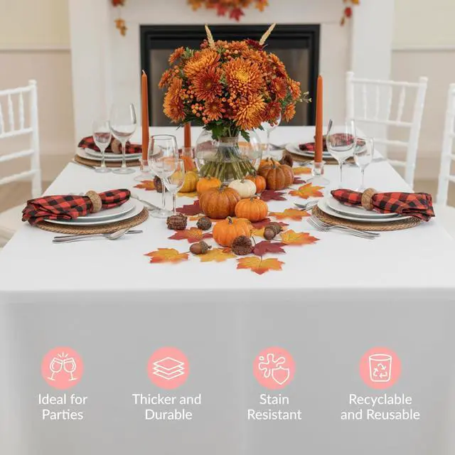 Alt view image 5 of 7 - Prestee 4 Pack Plastic Table Cloth Disposable - 108" x 54" White Table Cloth Rectangle Table Cover - Heavy-Duty Waterproof Disposable Tablecloths for Weddings, Parties, BBQs, and Outdoor Dining Events