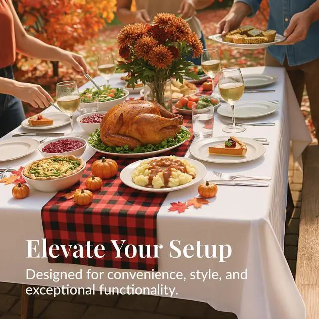 Alt view image 6 of 7 - Prestee 4 Pack Plastic Table Cloth Disposable - 108" x 54" White Table Cloth Rectangle Table Cover - Heavy-Duty Waterproof Disposable Tablecloths for Weddings, Parties, BBQs, and Outdoor Dining Events
