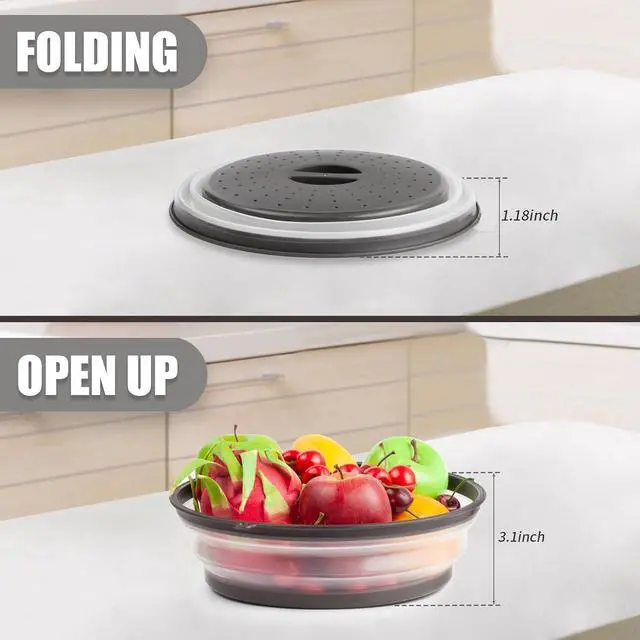 Alt view image 6 of 7 - Microwave Splatter Cover & Silicone Mat, 10inch | Black, Collapsible, Vented, Reusable Food Guard & Plate Cover, Heat-Resistant Trivet for Pots, Pans, & Kitchen Counter