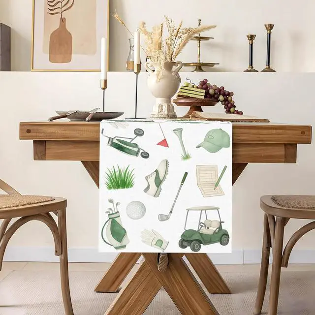 Alt view image 2 of 6 - Golf Party Decorations Let's Partee Table Runner Sports Ball Birthday Party Decoration Home Kitchen Dining Room Table Decor (13" x 72")