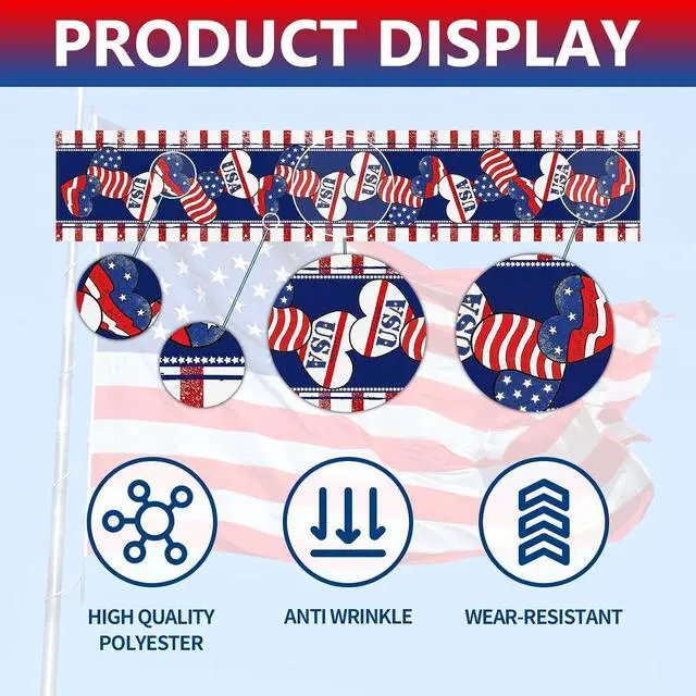 Alt view image 3 of 7 - 72 x 13 Inch 4th of July Table Runner, Red White Blue Patriotic Table Runner with American Flag Hearts Stars and Stripes Design for Independence Day Memorial Day Decorations