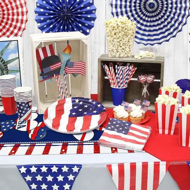 Alt view image 7 of 7 - 72 x 13 Inch 4th of July Table Runner, Red White Blue Patriotic Table Runner with American Flag Hearts Stars and Stripes Design for Independence Day Memorial Day Decorations