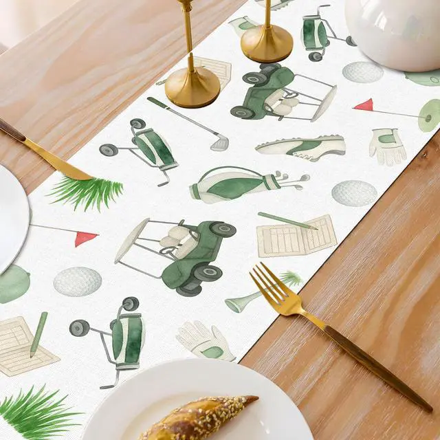 Alt view image 6 of 6 - Golf Party Decorations Let's Partee Table Runner Sports Ball Birthday Party Decoration Home Kitchen Dining Room Table Decor (13" x 72")