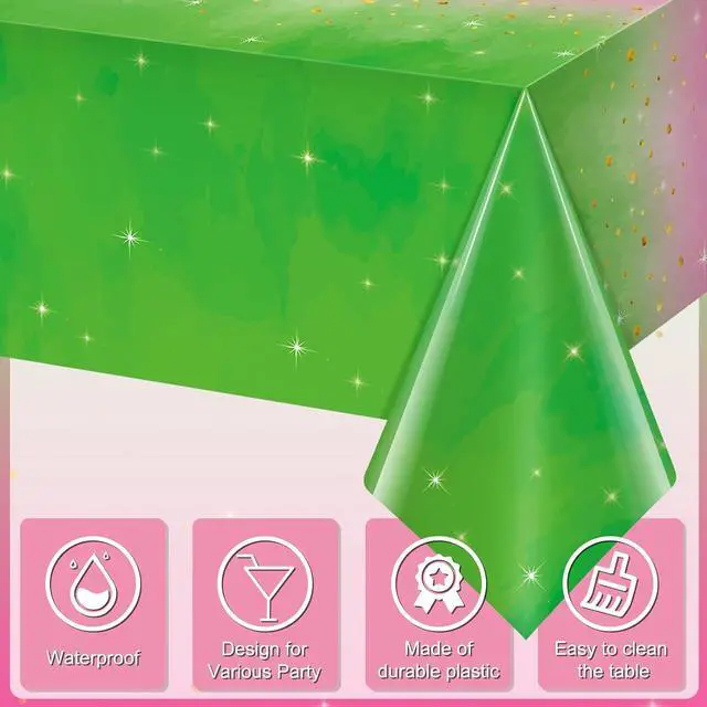 Alt view image 3 of 7 - 1pcs 54x108Inch Witch Party Decorations Tablecloth,Pink and Green Disposable Rectangle Plastic Table Cloth,Witch Theme Table Cover for Kids Baby Shower Wedding Birthday Party Supplies Decors