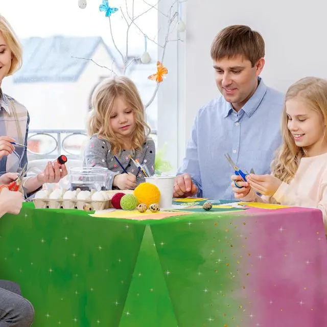 Alt view image 6 of 7 - 1pcs 54x108Inch Witch Party Decorations Tablecloth,Pink and Green Disposable Rectangle Plastic Table Cloth,Witch Theme Table Cover for Kids Baby Shower Wedding Birthday Party Supplies Decors