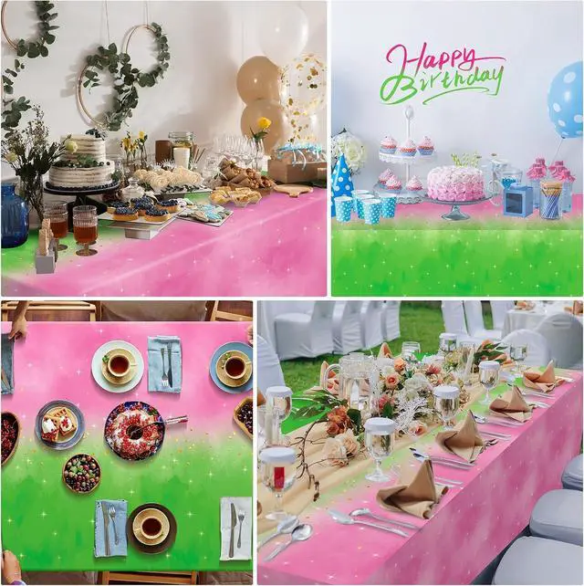 Alt view image 7 of 7 - 1pcs 54x108Inch Witch Party Decorations Tablecloth,Pink and Green Disposable Rectangle Plastic Table Cloth,Witch Theme Table Cover for Kids Baby Shower Wedding Birthday Party Supplies Decors