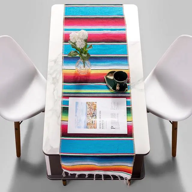 Alt view image 3 of 7 - Mexican Table Runner 1Pack 14 x 84 Inches Fiesta Mexican Theme Party Decoration for Cinco de Mayo Fiesta Party Serape Zarape Table Runner