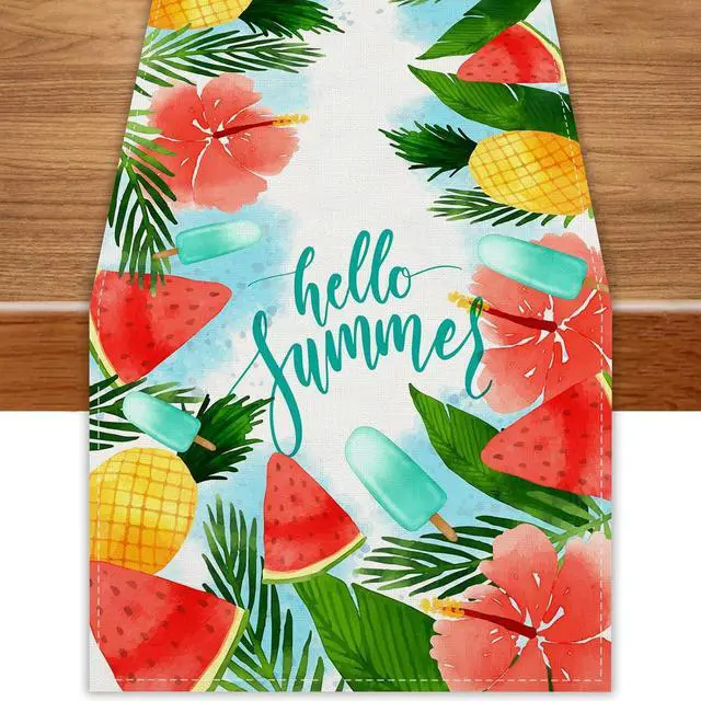 Main image of Watercolor Pineapple Watermenlon Summer Table Runner Summer Hawaiian Party Hawaii Party Decorations and Supplies for Home 13x72 Inch
