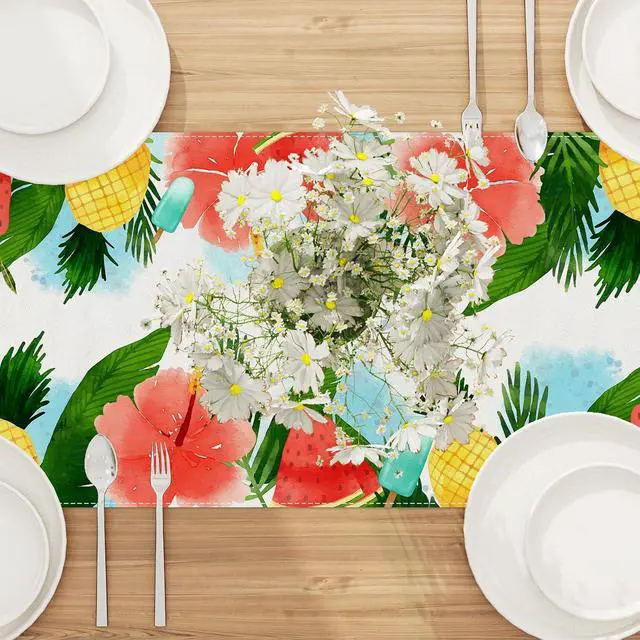 Alt view image 4 of 6 - Watercolor Pineapple Watermenlon Summer Table Runner Summer Hawaiian Party Hawaii Party Decorations and Supplies for Home 13x72 Inch