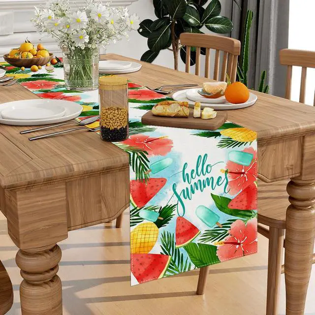 Alt view image 3 of 6 - Watercolor Pineapple Watermenlon Summer Table Runner Summer Hawaiian Party Hawaii Party Decorations and Supplies for Home 13x72 Inch
