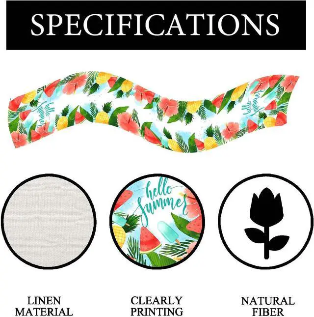 Alt view image 5 of 6 - Watercolor Pineapple Watermenlon Summer Table Runner Summer Hawaiian Party Hawaii Party Decorations and Supplies for Home 13x72 Inch