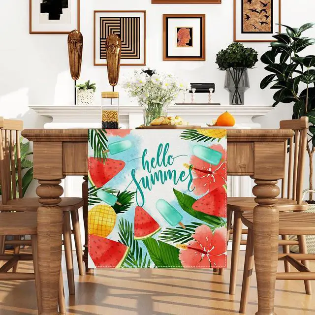 Alt view image 2 of 6 - Watercolor Pineapple Watermenlon Summer Table Runner Summer Hawaiian Party Hawaii Party Decorations and Supplies for Home 13x72 Inch