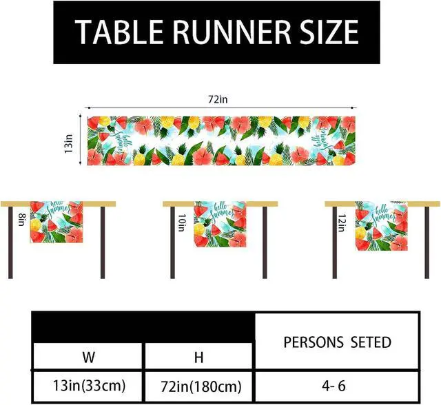 Alt view image 6 of 6 - Watercolor Pineapple Watermenlon Summer Table Runner Summer Hawaiian Party Hawaii Party Decorations and Supplies for Home 13x72 Inch