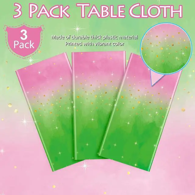 Alt view image 4 of 7 - 3pcs 54x108Inch Witch Party Decorations Tablecloth,Pink and Green Disposable Rectangle Plastic Table Cloth,Witch Theme Table Cover for Kids Baby Shower Wedding Birthday Party Supplies Decors