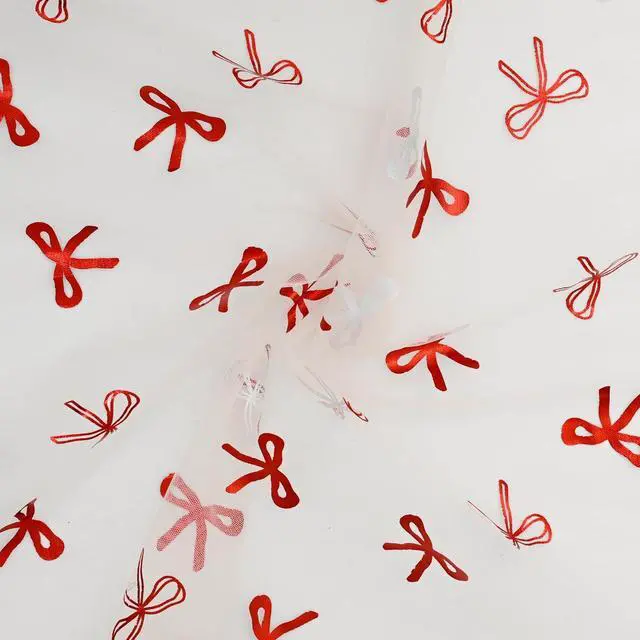 Alt view image 6 of 7 - Artoid Mode Red Bow Gauze Table Runner 120 Inch 10FT,Glitter Metallic Foil Valentines Day Sheer Dining Anniversary Wedding Table Decor for Home Party