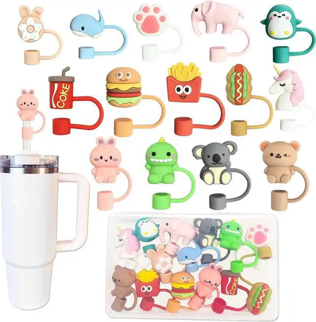 Main image of 14Pcs Tumbler Straw Covers with Storage Case,10mm 0.4 in Cute Animals Reusable Straw Toppers for 30&40 oz Stanley Cup Accessories,Food Silicone Straws Cover(14 Pcs)