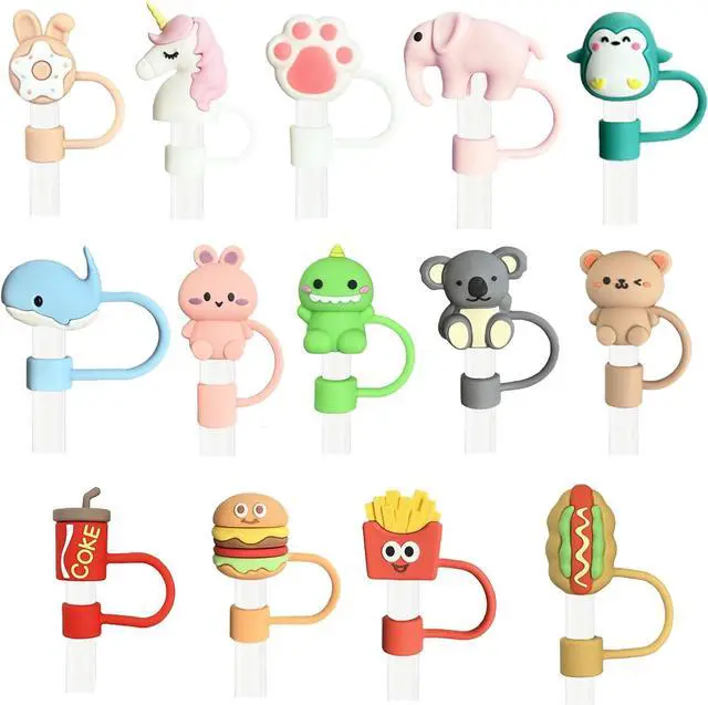 Alt view image 2 of 6 - 14Pcs Tumbler Straw Covers with Storage Case,10mm 0.4 in Cute Animals Reusable Straw Toppers for 30&40 oz Stanley Cup Accessories,Food Silicone Straws Cover(14 Pcs)