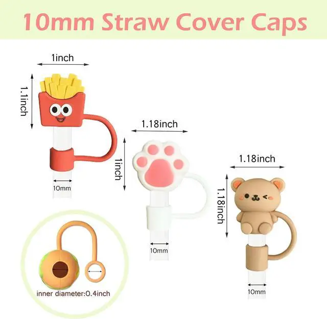 Alt view image 3 of 6 - 14Pcs Tumbler Straw Covers with Storage Case,10mm 0.4 in Cute Animals Reusable Straw Toppers for 30&40 oz Stanley Cup Accessories,Food Silicone Straws Cover(14 Pcs)