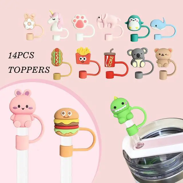 Alt view image 4 of 6 - 14Pcs Tumbler Straw Covers with Storage Case,10mm 0.4 in Cute Animals Reusable Straw Toppers for 30&40 oz Stanley Cup Accessories,Food Silicone Straws Cover(14 Pcs)