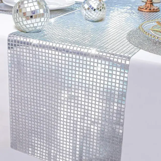 Alt view image 2 of 7 - Snowkingdom 13 x 72 Inches Glitter Disco Party Table Runner Mirror Silver Runner Retro 70s 80s Theme Disco Ball Table Decorations Birthday Bachelorette Dance Party Supplies