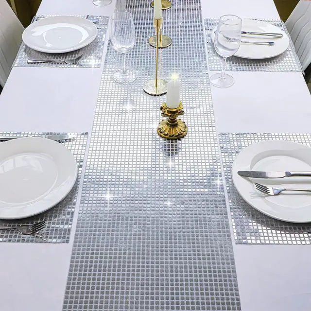 Alt view image 3 of 7 - Snowkingdom 13 x 72 Inches Glitter Disco Party Table Runner Mirror Silver Runner Retro 70s 80s Theme Disco Ball Table Decorations Birthday Bachelorette Dance Party Supplies