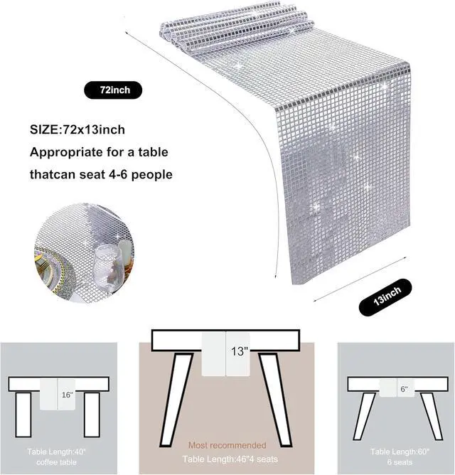 Alt view image 4 of 7 - Snowkingdom 13 x 72 Inches Glitter Disco Party Table Runner Mirror Silver Runner Retro 70s 80s Theme Disco Ball Table Decorations Birthday Bachelorette Dance Party Supplies
