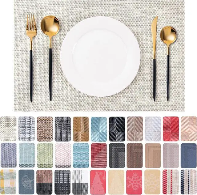 Main image of Placemats Set of 4 Washable Indoor(Beige) | Outdoor Vinyl Place Mats for Dining Table Durable Non-Slip Heat Resistant PVC Weave Table Mats