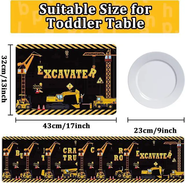 Alt view image 3 of 7 - Construction Placemats Set of 6 Toddler Plastic Table Mats Dump Truck Place Mats Washable Vinyl Nursery Homeschool Table Decoration for Indoor Outdoor Party Kitchen Dining