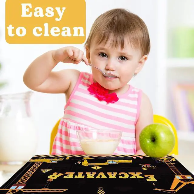 Alt view image 4 of 7 - Construction Placemats Set of 6 Toddler Plastic Table Mats Dump Truck Place Mats Washable Vinyl Nursery Homeschool Table Decoration for Indoor Outdoor Party Kitchen Dining